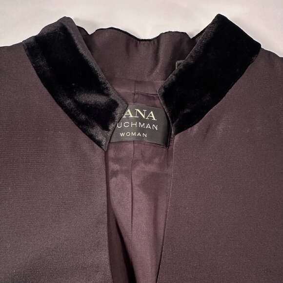 Dana Buchman Blazer Womens Silk Feather Trim  Jacket Velvet Buttons Long Sleeves - Picture 11 of 15